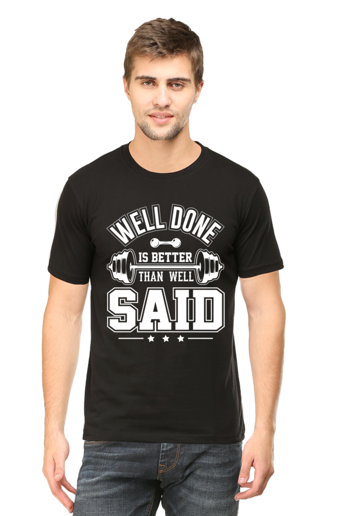 Male Round Neck Half Sleeve Classic Black Well Done qikinkq