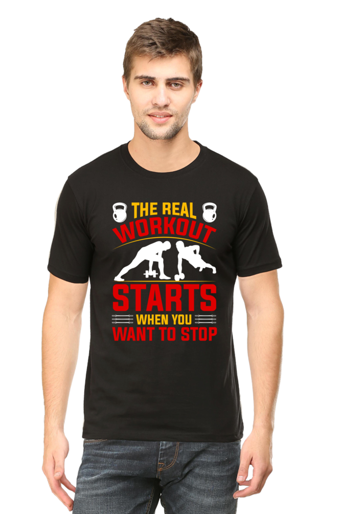 Male Round Neck Half Sleeve Classic Black The real WorkOut qikink