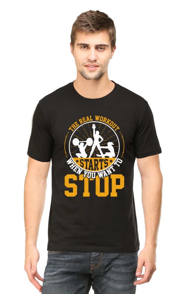 Male Round Neck Half Sleeve Classic Black qikink