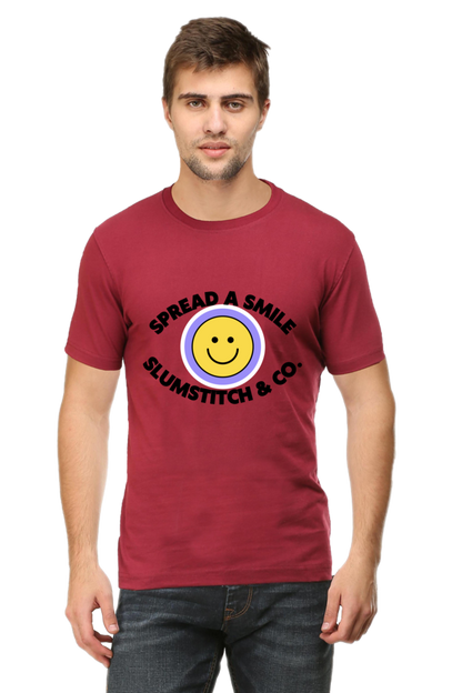 Male Round Neck Half Sleeve Classic Maroon qikink