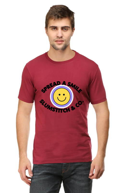 Male Round Neck Half Sleeve Classic Maroon qikink