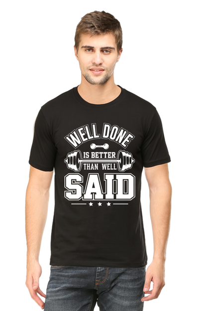 Male Round Neck Half Sleeve Classic Black  Well Done qikinkq