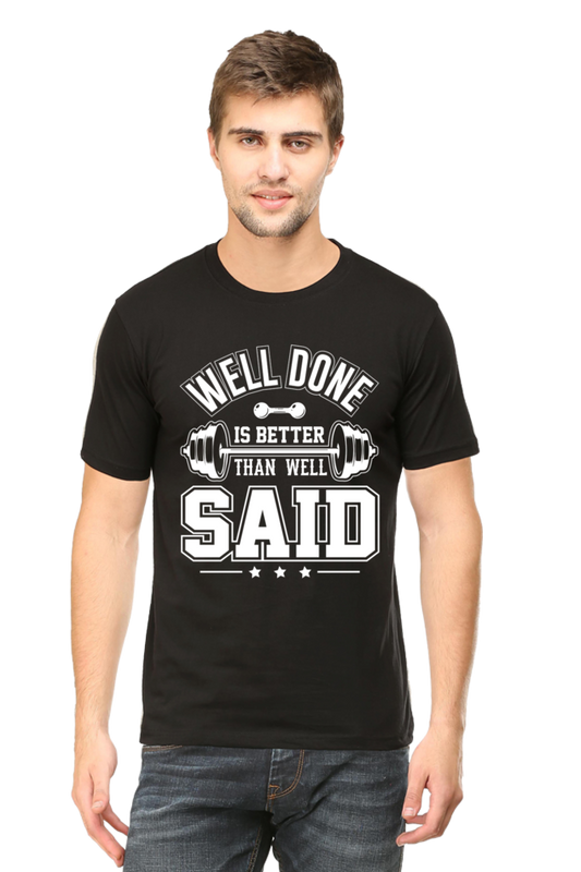 Male Round Neck Half Sleeve Classic Black  Well Done qikinkq