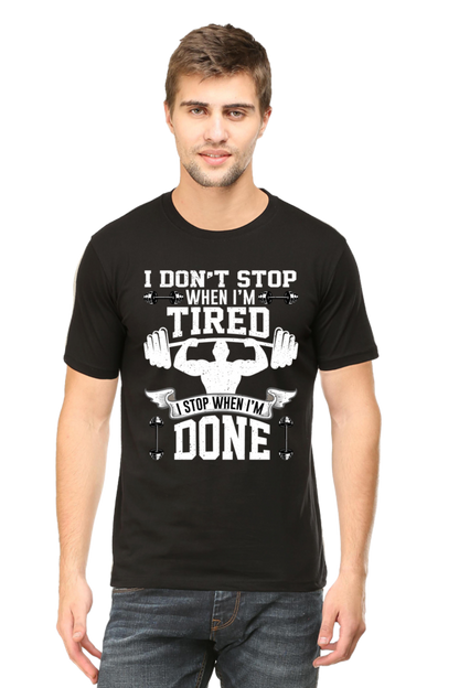Male Round Neck Half Sleeve Classic Black qikink