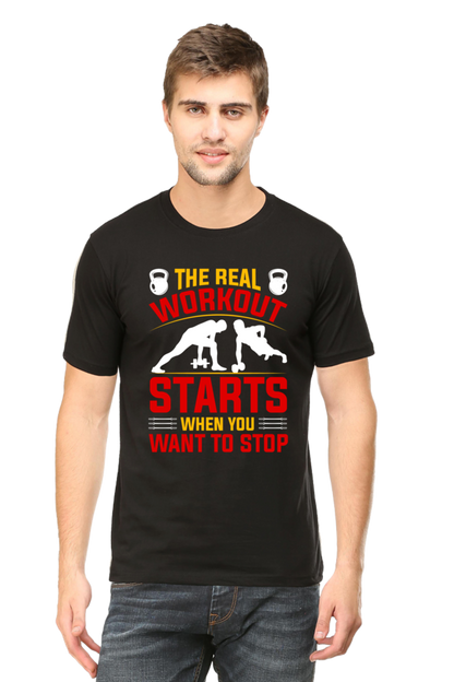 Male Round Neck Half Sleeve Classic Black The real WorkOut qikink