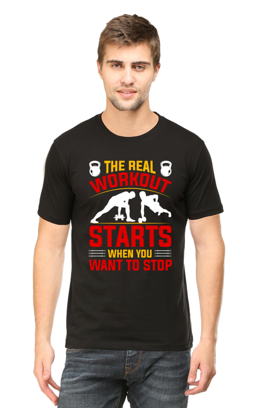 Male Round Neck Half Sleeve Classic Black The real WorkOut qikink
