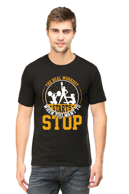 Male Round Neck Half Sleeve Classic Black qikink