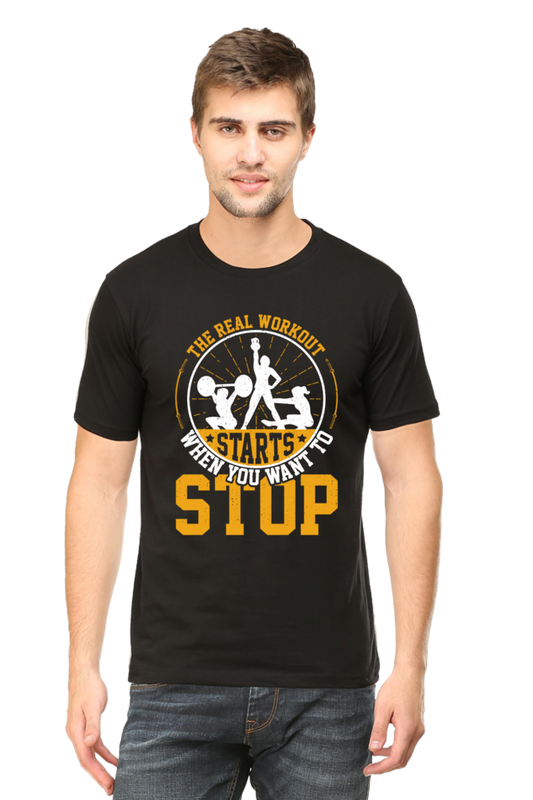 Male Round Neck Half Sleeve Classic Black qikink